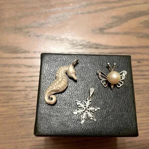 Silver Charm Trio, Seahorse, Butterfly W/pearl And Snowflake